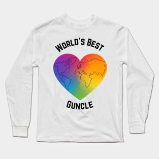 Worlds Best Guncle Rainbow Heart Long Sleeve T-Shirt